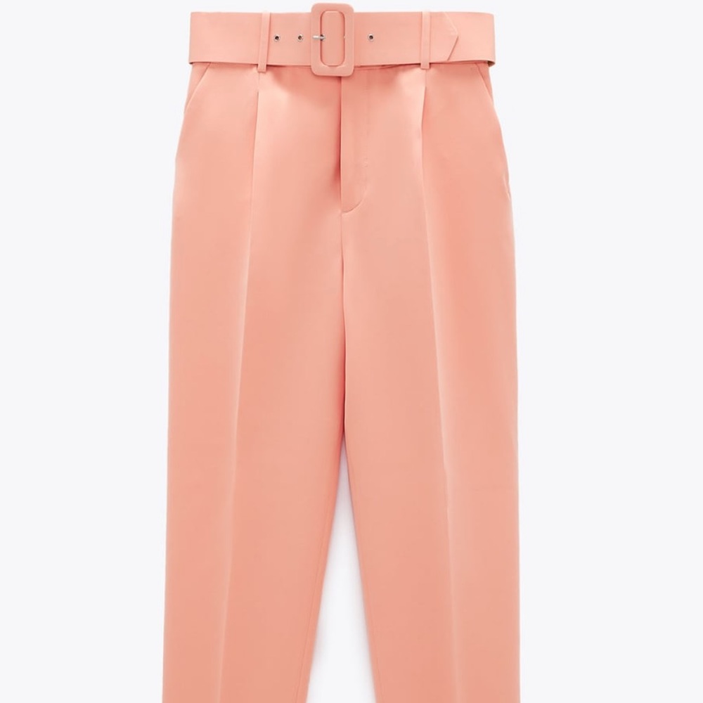 NWT Zara high waisted belted peach pants - Picture 2 of 5